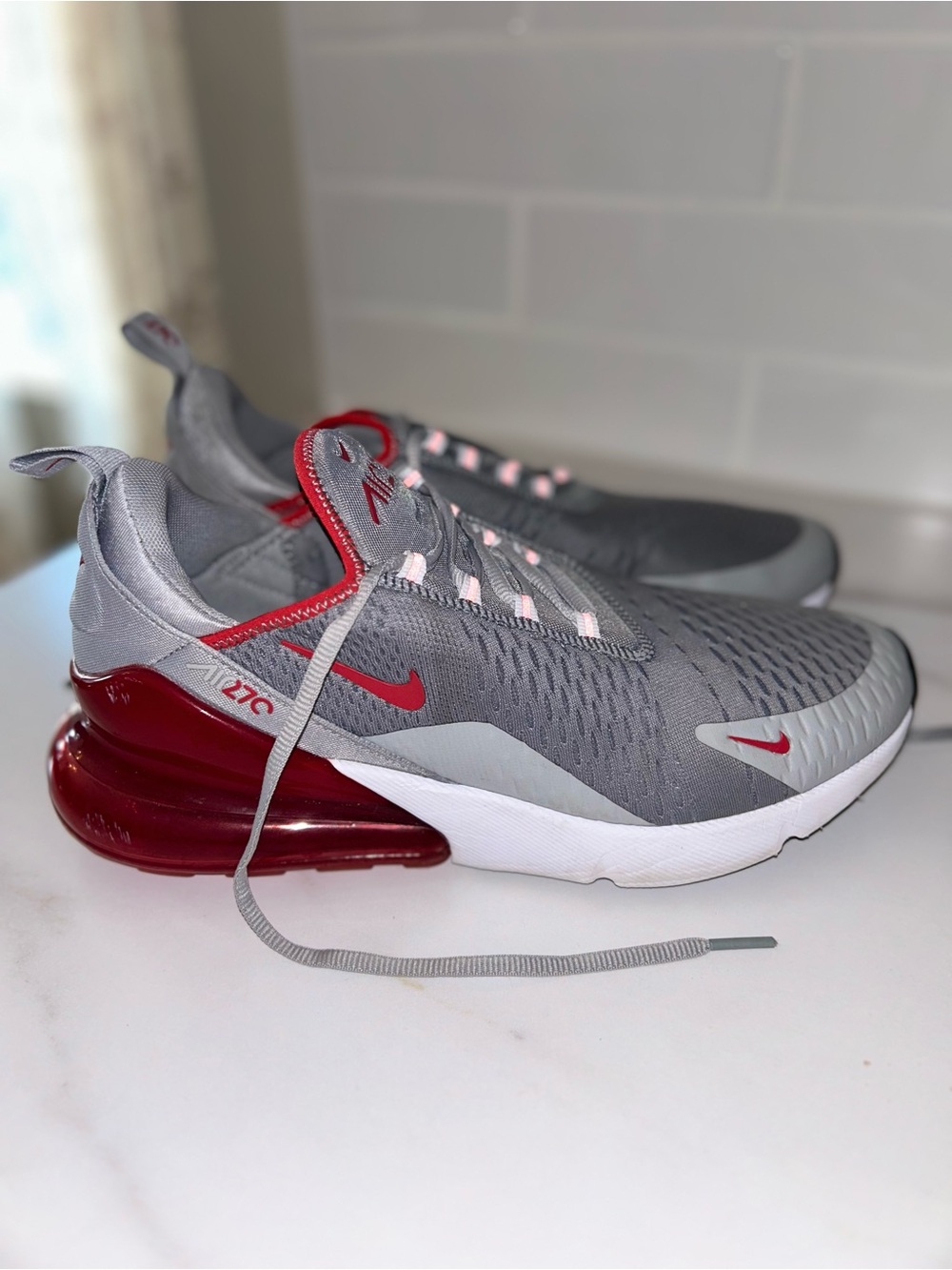 Men’s Nike Air Max 270 Athletic Sneakers - Particle Gray and University Red